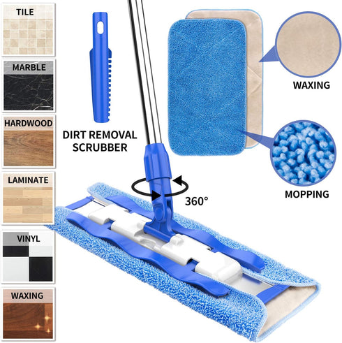 MR.SIGA Professional Microfiber Mop for Hardwood, Laminate, Tile Floor Cleaning, Stainless Steel Handle with 3 Pads