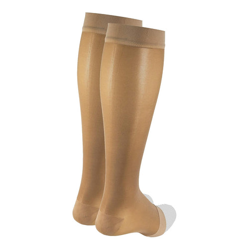 NuVein Sheer Compression Stockings, 15-20 mmHg Support, Knee High, Open Toe, Medium Denier, Beige, Medium