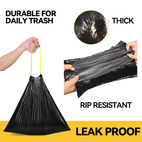 Small Trash Bags, 2.6 Gallon Drawstring Garbage Bags, 75 Count Portable PE Trash Bags for Office Bedroom Bathroom, Black