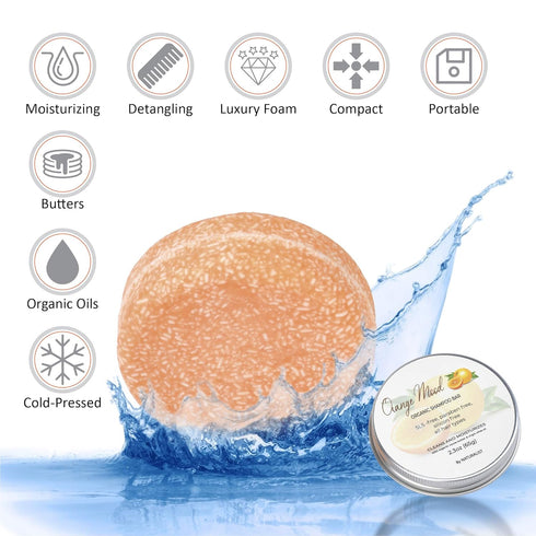 Naturalist Solid Shampoo Bar - 100% Organic, Plant Based, SLS Free, Vegan, Eco Friendly, Safe for Travel (Orange Mood)
