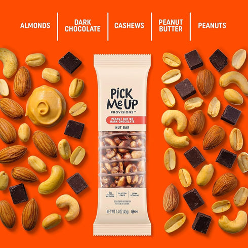 Pick Me Up Provisions 1.4 oz., 16 Gluten Free Peanut Butter Dark Chocolate Nut Bar, Bars/Box