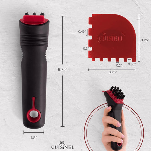 Cuisinel Cast Iron Scrubber Cleaning Brush: Pan/Grill Scraper Kit, Soft-Touch Dish Scrub Tool for Non-Stick Cookware.