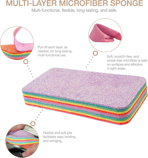 Eurow 12-Layer Microfiber Sponge Block for Cleaning & Drying, Multi-Color