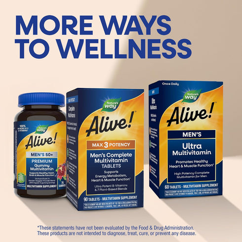 Max3 90 Natures Way Alive! Mens Potency Daily Multivitamin, High Potency Multivitamin for Men with B-Vitamins