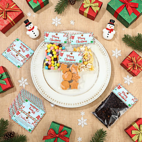 Watersay Wrapping(50 Sets,Cocoa) Christmas Treat Bags Toppers with Self Adhesive Bag Cute Winter Hot Chocolate Candy
