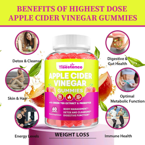 Tisestence Gummies, Gummies B12, 2 Apple Cider Vinegar Keto ACV for Women and Men, Apple Cider Vinegar Supplement