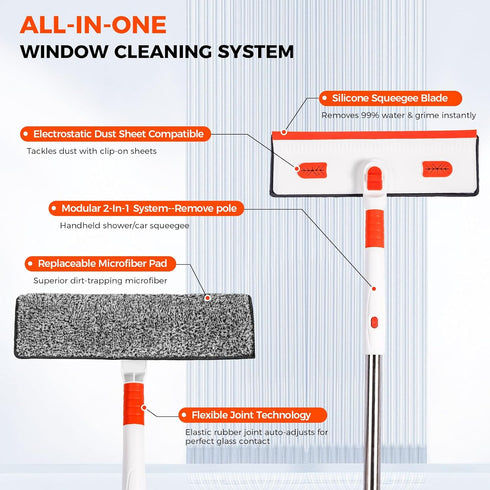 Keyloland 2-in-1, 55" Professional Window Squeegee Window Cleaner with Extension Pole, Premium Squeegee for Window