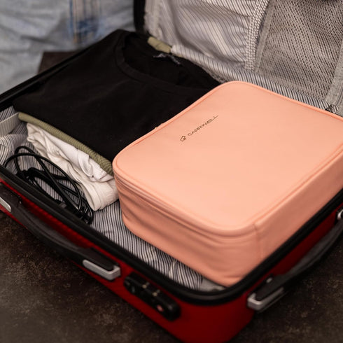 Makeup Bag Travel Organizer, Small Traincase with Adjustable Dividers for Beauty Artists, Not Made in China (Pink)