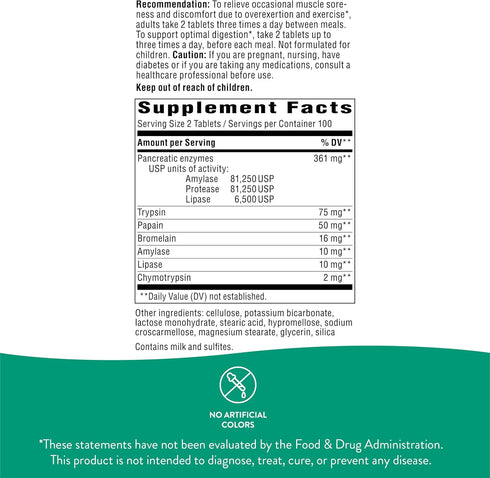 Nature's Way Mega-Zyme, 200 Tablets - Pancreatic & Systemic Enzymes for Digestive Support and Muscle Soreness Relief