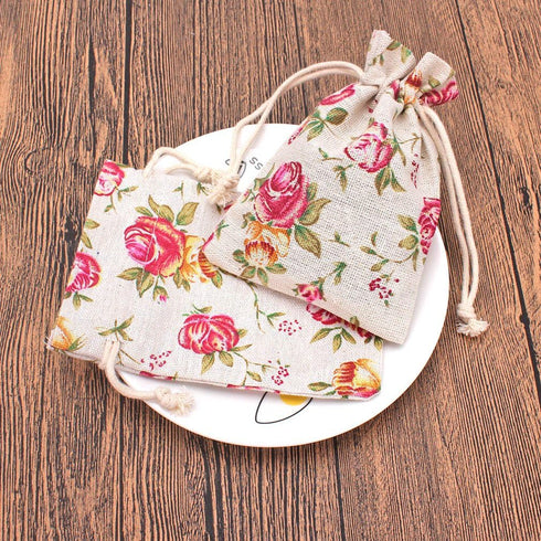 24 Pack Rose Double Drawstring Burlap Bags - 5.5"x 4" Reusable Linen Gift Pouches for Wedding Party