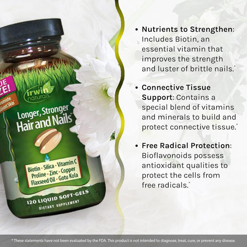 Irwin Naturals Longer, Stronger Hair and Nails - 120 Liquid Softgels, 60 Total Servings, Promotes Vibrant Shine
