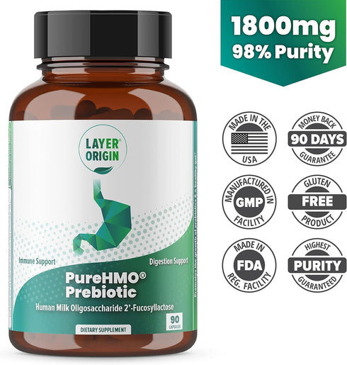 Layer Origin PureHMO Human Milk Oligosaccharide (HMO 2'-FL) Prebiotic - 30-Day Supply, Feed 180 Billion