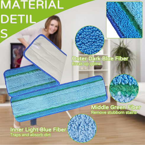 3 Pack Washable Microfiber Deep Cleaning Pads for Bona Mops, 18 Inch Replacement for Hard Surface Floors