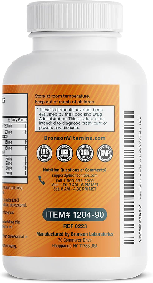 Bronson Glucosamine Chondroitin Turmeric & MSM Advanced Joint & Cartilage Formula, Non-GMO, 90 Capsules