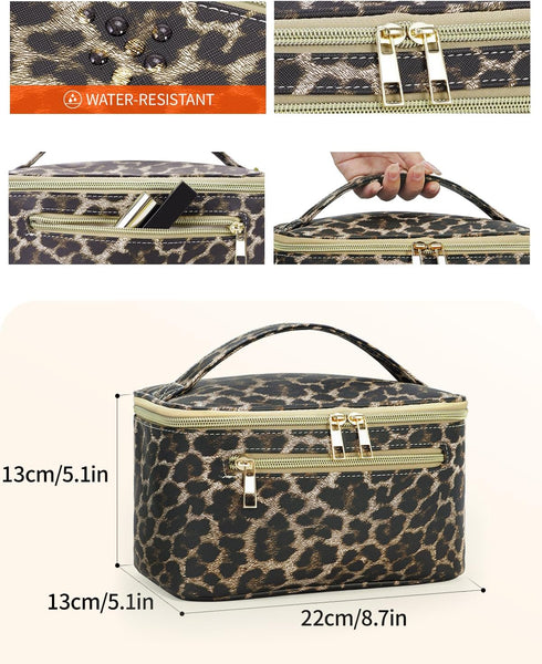 Wandering Nature Makeup Bag, Travel Organizer Cosmetic Brush Case for Women in Eco Vegan Leather