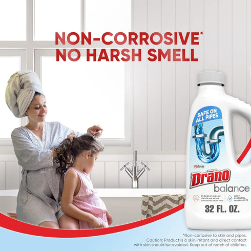 Drano Balance Unscented Liquid for All Pipes, Clears Clogs in Under an Hour, Normal Use