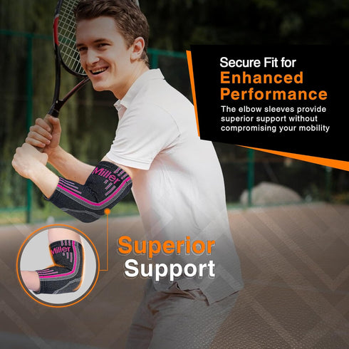 Doc Miller Elbow Compression Sleeve - Medical Support for Tendonitis, Tennis Injuries, Bursitis - 1 Pair