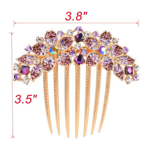 Women Rhinestone Inlaid Flower Hair Comb, Hairpin Barrette Accessory, Perfect Mother's Day Gifts (Purple)