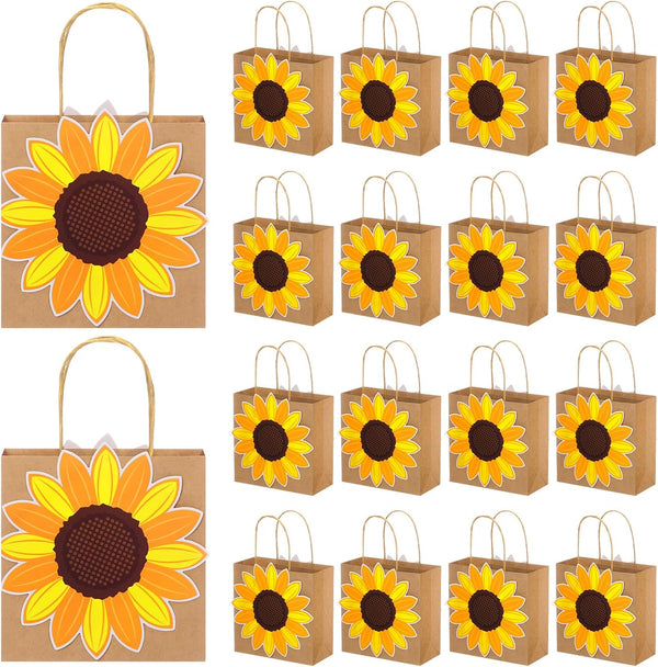 MotiMind 18 Pcs Sunflower Party Gift Bags with Handles Sunflower Paper Goodie Bag