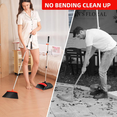 Broom and Dustpan Set, Indoor Broom with Dust Pan Combo for Home, Office, Kitchen, Lobby & Pet Hair Cleaning