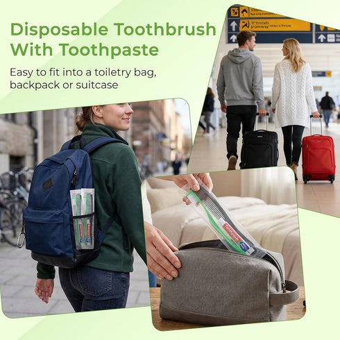 HOIQIRY Pack 100,Green Disposable Toothbrushes with Toothpaste and Comb - of Soft Bristle Individually Wrapped Single