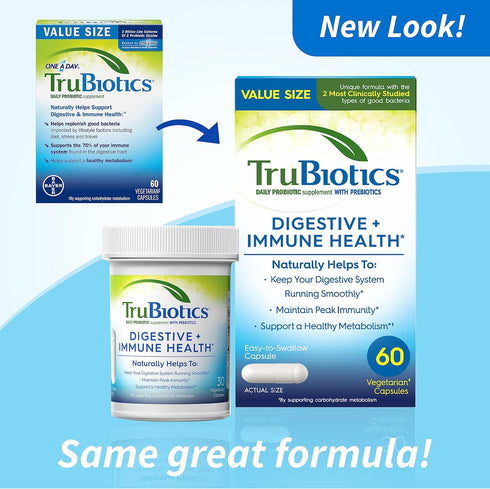 TruBiotics Probiotics for Digestive & Immune Health | Supports Regularity & Relieves Abdominal Discomfort, 60 Capsules