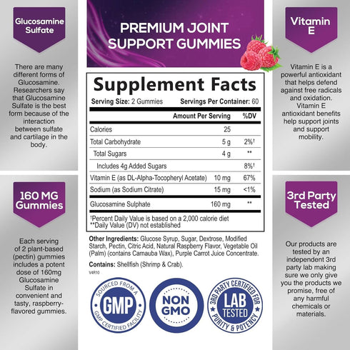 Nature's Joint Support Gummies Glucosamine Plus Vitamin E - Joint Support Supplement for Occasional Discomfort for Back, Knees & Hands - Joint Health & Flexibility Supplement - 120 Gummies