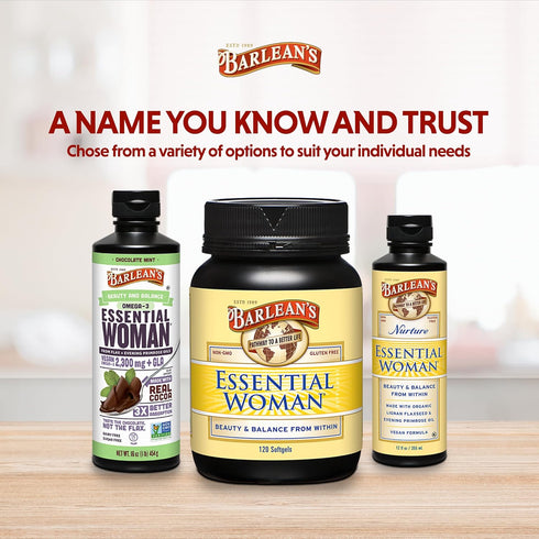 Barlean's Essential Woman Liquid Supplement, 12 oz, Organic Flaxseed, Evening Primrose Oil & Soy Isoflavones for