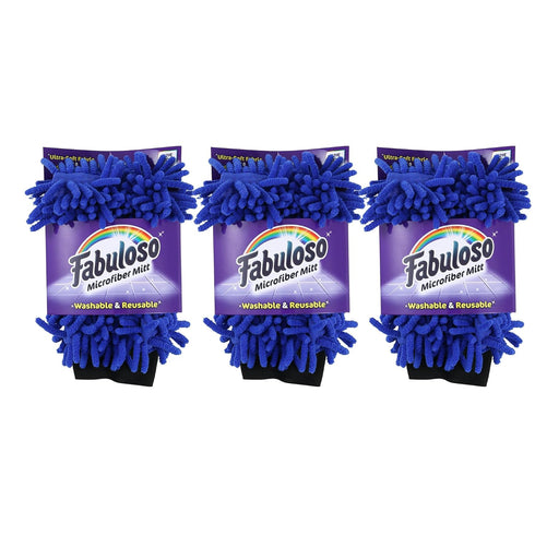 Fabuloso Microfiber Cleaning Mitt, 3 Pack Blue, Lint-Free Scratch-Free Glove for Surfaces and Furniture