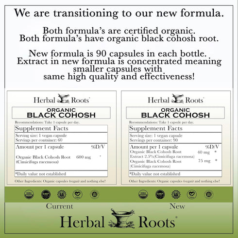 Herbal Roots Organic Black Cohosh Root | Extra Strength | Menopause and Menstrual Support for Women | 90 Vegan Capsules