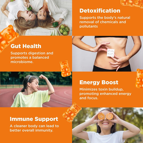 Juneno Gummies Zeolite Kids Detox - Total Body Cleanse Micronized Chewables Supplement with Chlorella - Orange Flavor