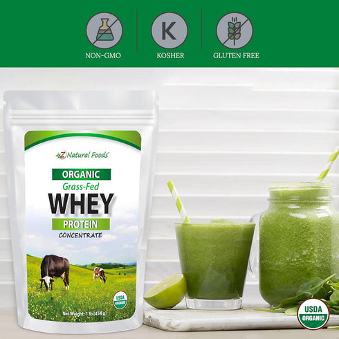 Z Natural Foods Organic Grass-Fed Whey Protein Powder, Nutrient Rich, Unflavoured & Hormone Free Protein Powder, Great