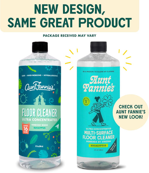 Aunt Fannie's Ultra Concentrated Floor Cleaner Vinegar Wash, Multi-Surface Floor Cleaner For Mopping, Makes 16 Gallons, Bright Lemon Scent, 32 oz. (Pack of 3), Packaging May Vary