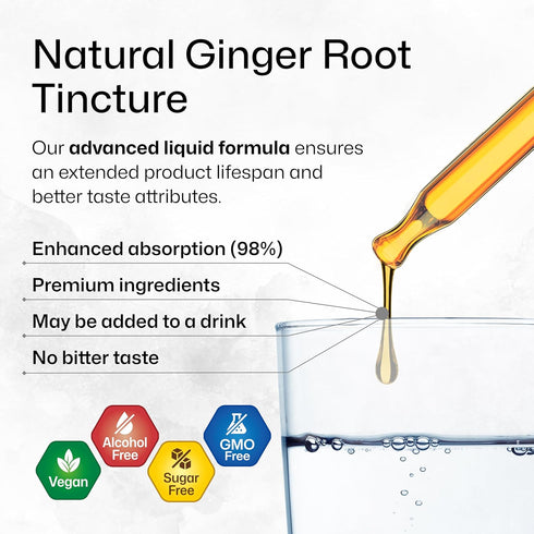 Ginger Root Tincture - Organic Ginger Root Extract - Natural Supplements for Overall Wellness - Vegan Drops 2 Fl.Oz.