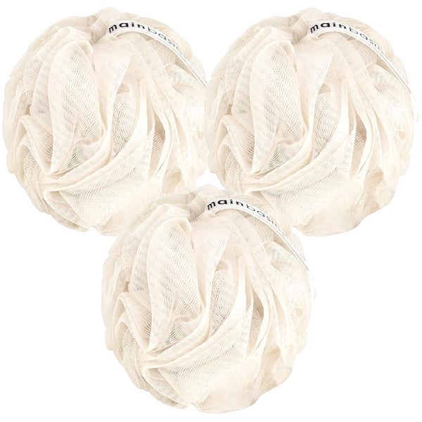 MainBasics Seaweed Infused Bath Shower Loofah Sponge Pouf, Body Wash Scrubber Set of 3