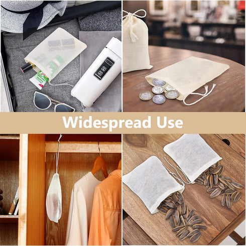 50 Pieces Cotton Drawstring Tea Filter Bags, Reusable Muslin Gift Bag for Wedding Party Home Supplies (3 by 4 Inches)