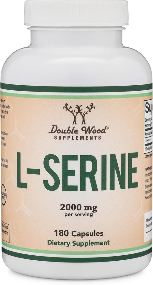 L-Serine Capsules, 2000mg Servings, 180 Count - Amino Acid for Serotonin Production & Brain Support, Third Party Tested