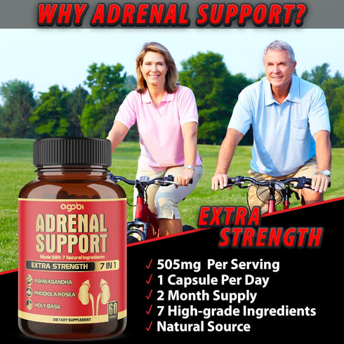 agobi 7in1 Adrenal Support Supplement - Concentrated Ashwagandha, Panax Ginseng, Rhodiola Rosea & More, 60 Capsules for