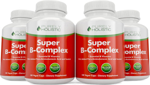Vitamin B Complex - 8 Super B Vitamins with Choline & Inositol, B1, B2, B3, B5, B6, B8, B9 & B12 - 180 Vegan Capsules