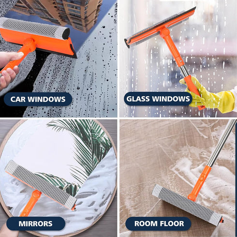 Professional 2 in 1 Window Squeegee Cleaner with Long Stainless Steel Handle for High Windows