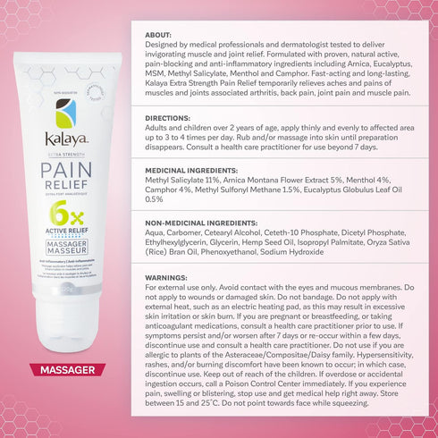 Kalaya Pain Relief Massager, Body Cream for Muscle and Joint Health, 4.2 oz