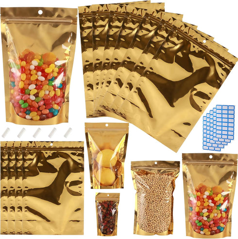 150 Pcs Mylar Bags 5x8 for Food Storage, Resealable Stand Up Bags with Window, Smell Proof Candy Cookie Jewelry