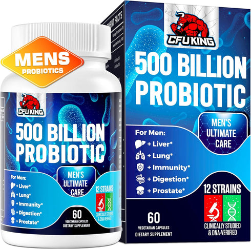 Probiotics for Men, 500 Billion CFU + 12 Strains with Turmeric, Cranberry & Goji, Ultimate Care, 60 Capsules for