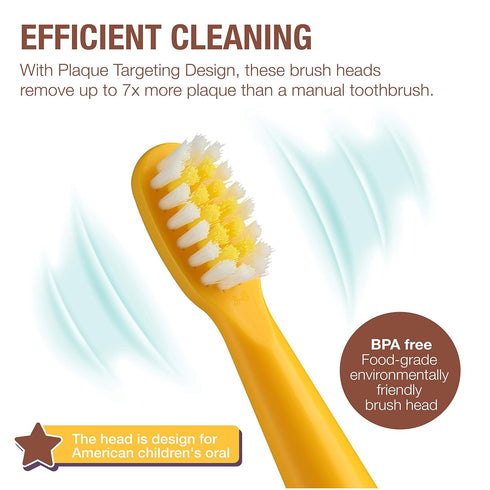 Vekkia Bear Kids Electric Toothbrush Replacement Heads, 7X More Plaque Removal, Soft Bristles, 4 Pack, Yellow