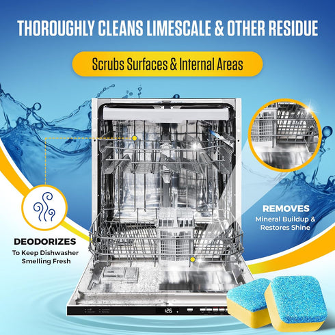 Dishwasher Cleaner Tablets - Lemon-Scented Heavy Duty Cleaning Descaler Pods for Optimal Performance (24 Tablets)