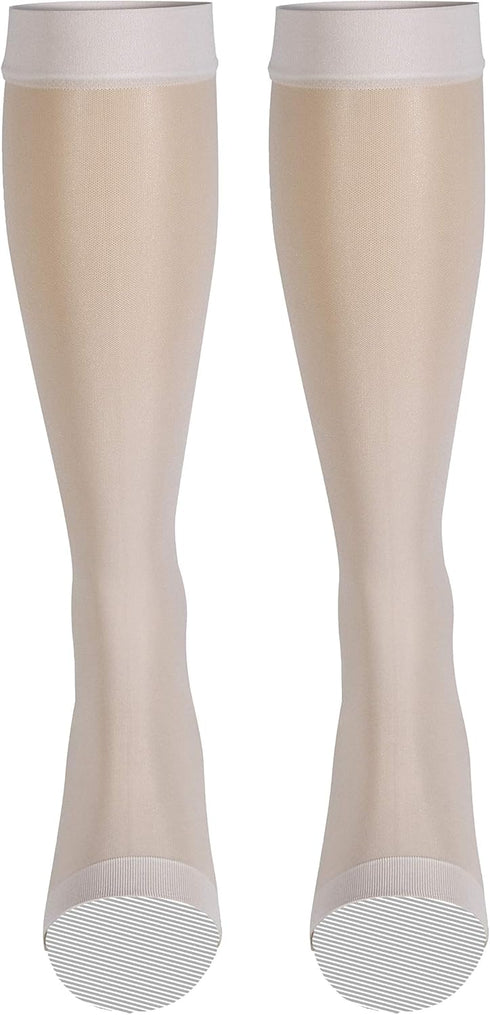 Truform Sheer Compression Stockings 15-20 mmHg, Women's Knee High Length, Open Toe, 20 Denier, Ivory, 2X-Large