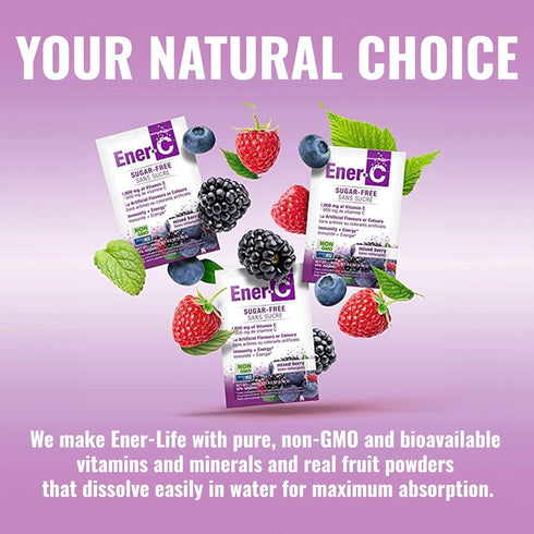 Ener-C Sugar Free Energy Mixed Berry Multivitamin Drink Mix with 1000mg Vitamin C & Electrolytes - 30 Count
