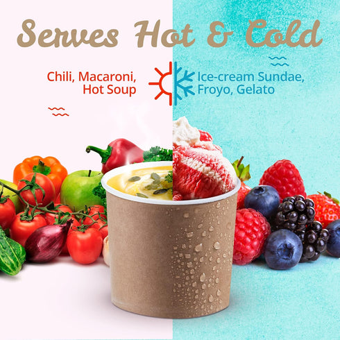 MATICAN 100-Count Paper Ice Cream Cups, 11-Oz Disposable Dessert Bowls for Hot or Cold Food, Party Supplies Treat Cups