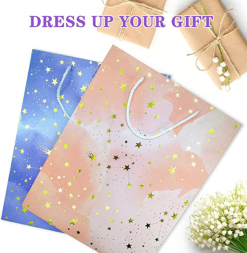 BLESZSING Large Gift Bags Set, 2 Pack Paper Gift Bags with Tissue Paper, Colorful Pink Blue