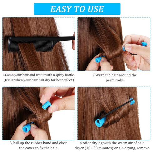 WILLBOND 60 Pcs Short Perm Rods - Natural Hair Perm Rods with Elastic Rubber Band for Women Hairdressing Styling